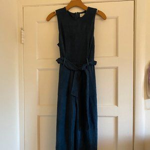 Anthropologie Blue Velvet Cropped Jumpsuit